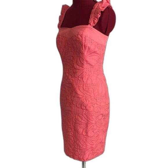Lilly Pulitzer Serafina Dress Size 2 Pink Salmon A Dollop of Scallop Eyelet - Picture 4 of 11